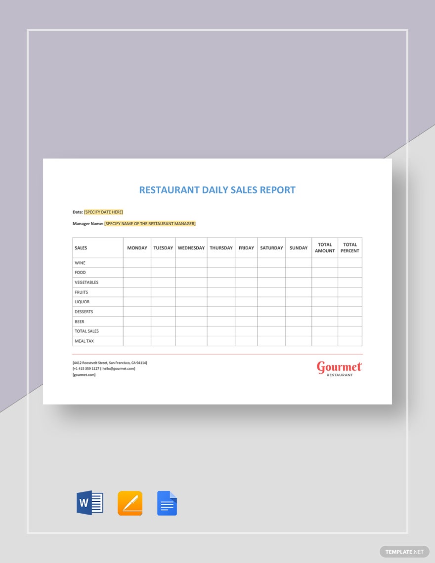 Detail Restaurant Daily Sales Report Template Free Nomer 9