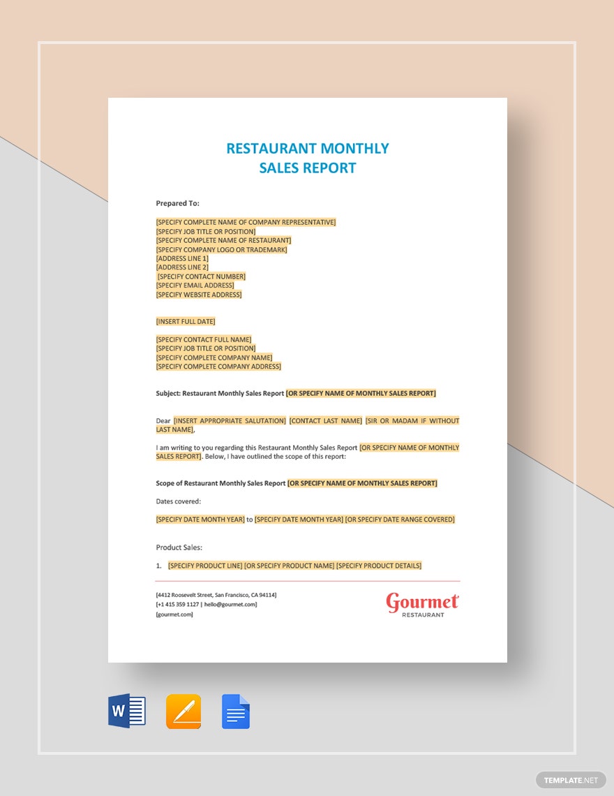 Restaurant Monthly Report Template - KibrisPDR