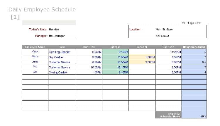 Detail Restaurant Work Schedule Template Nomer 18