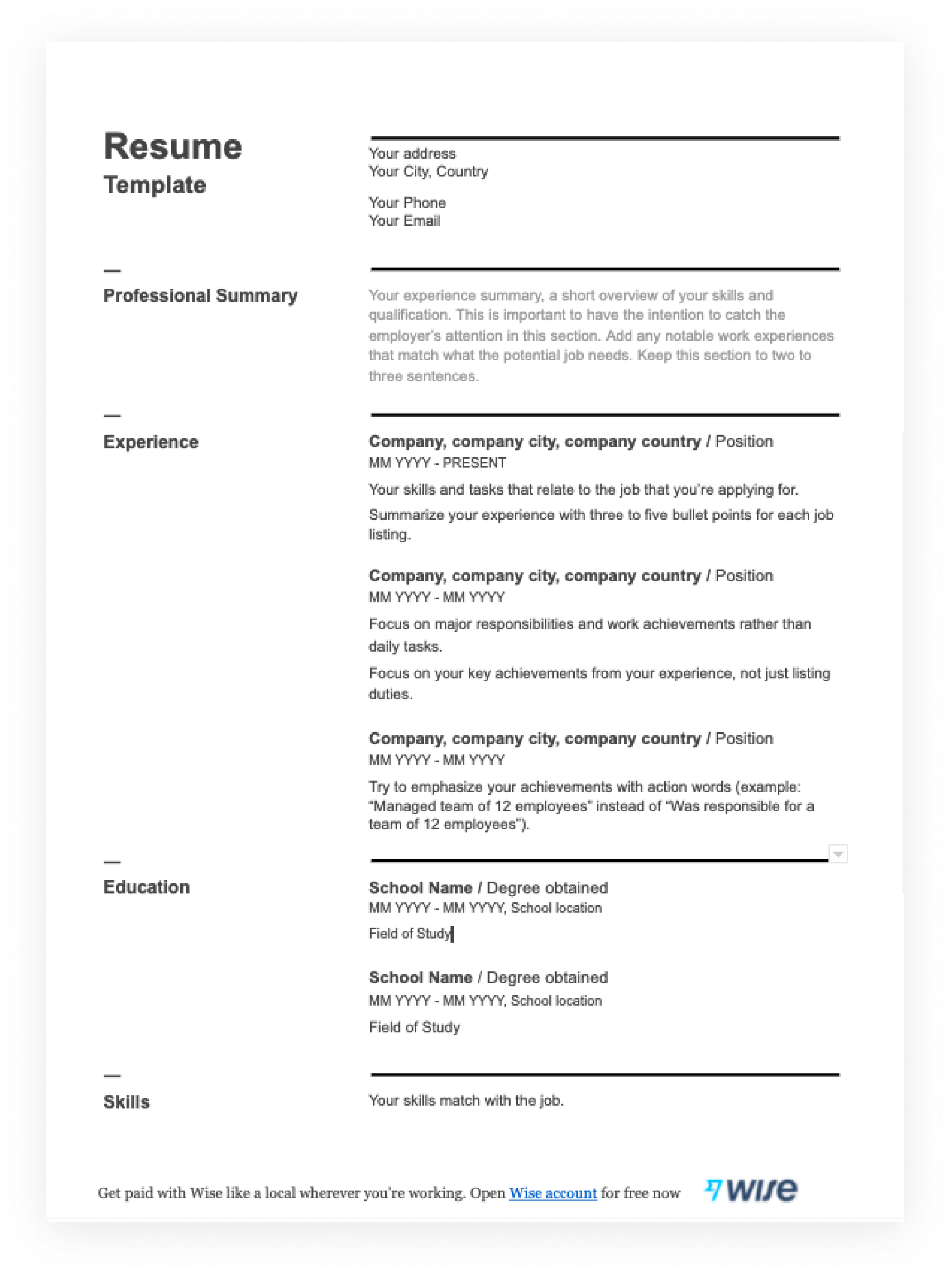 Detail Resume Template Download Nomer 34