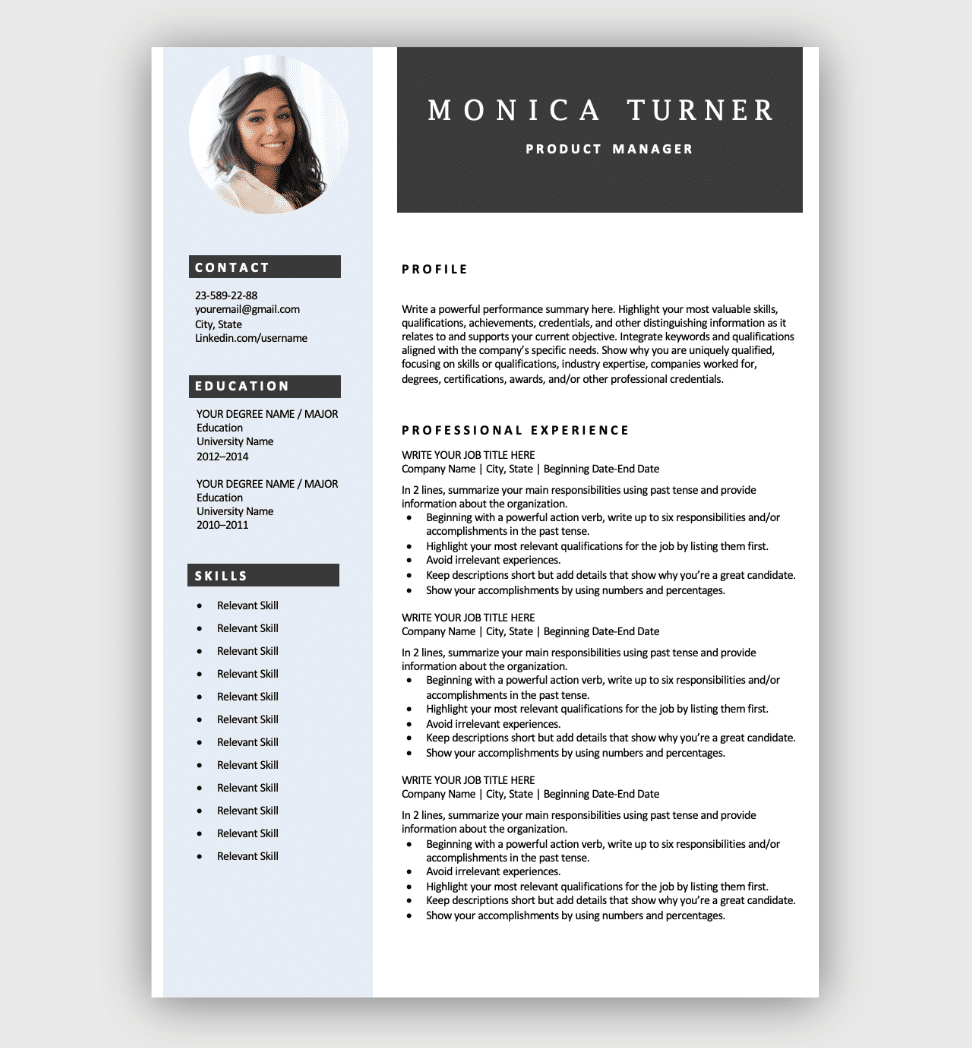 Resume Template With Picture Free Download - KibrisPDR