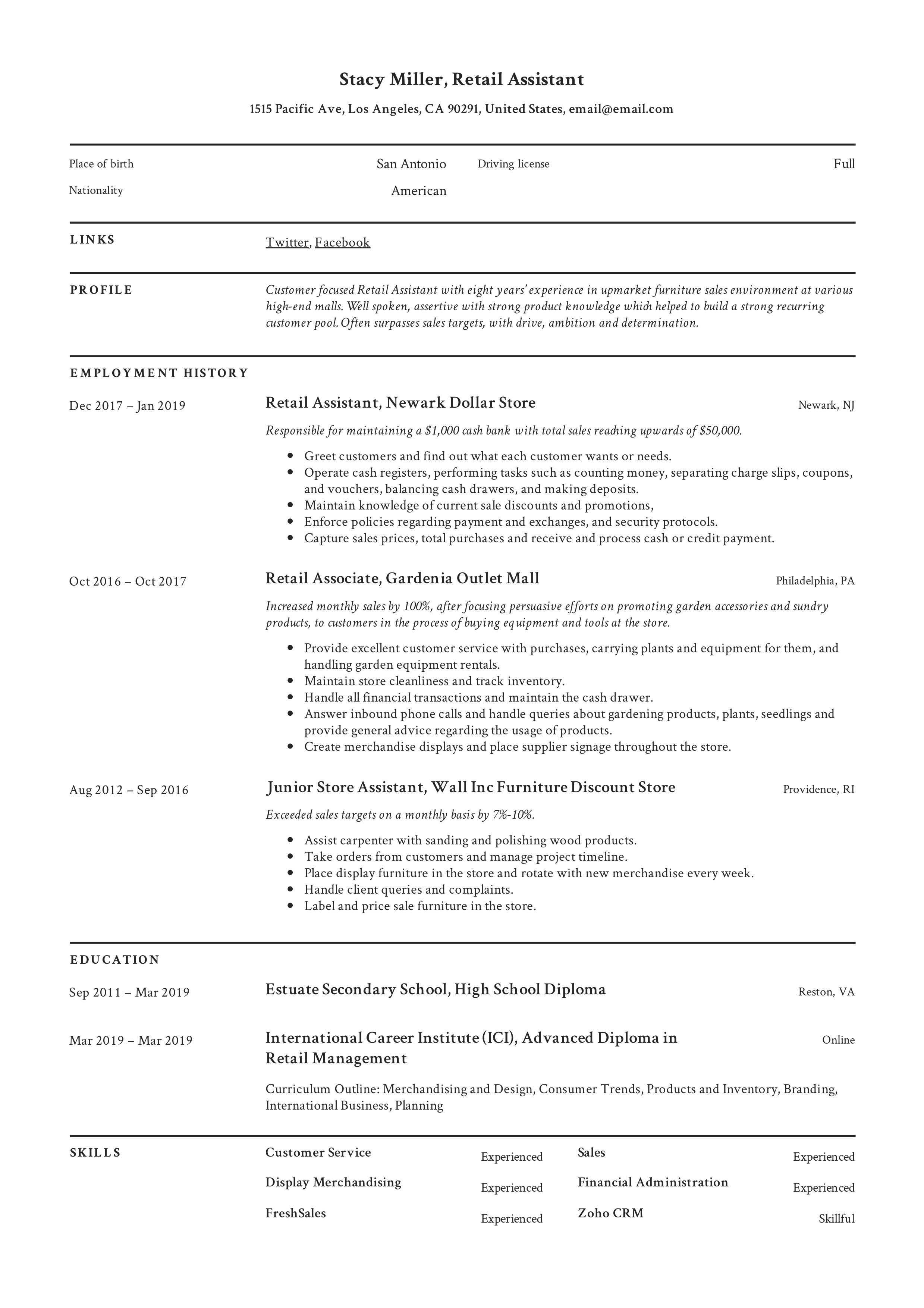 Detail Retail Resume Template Nomer 17