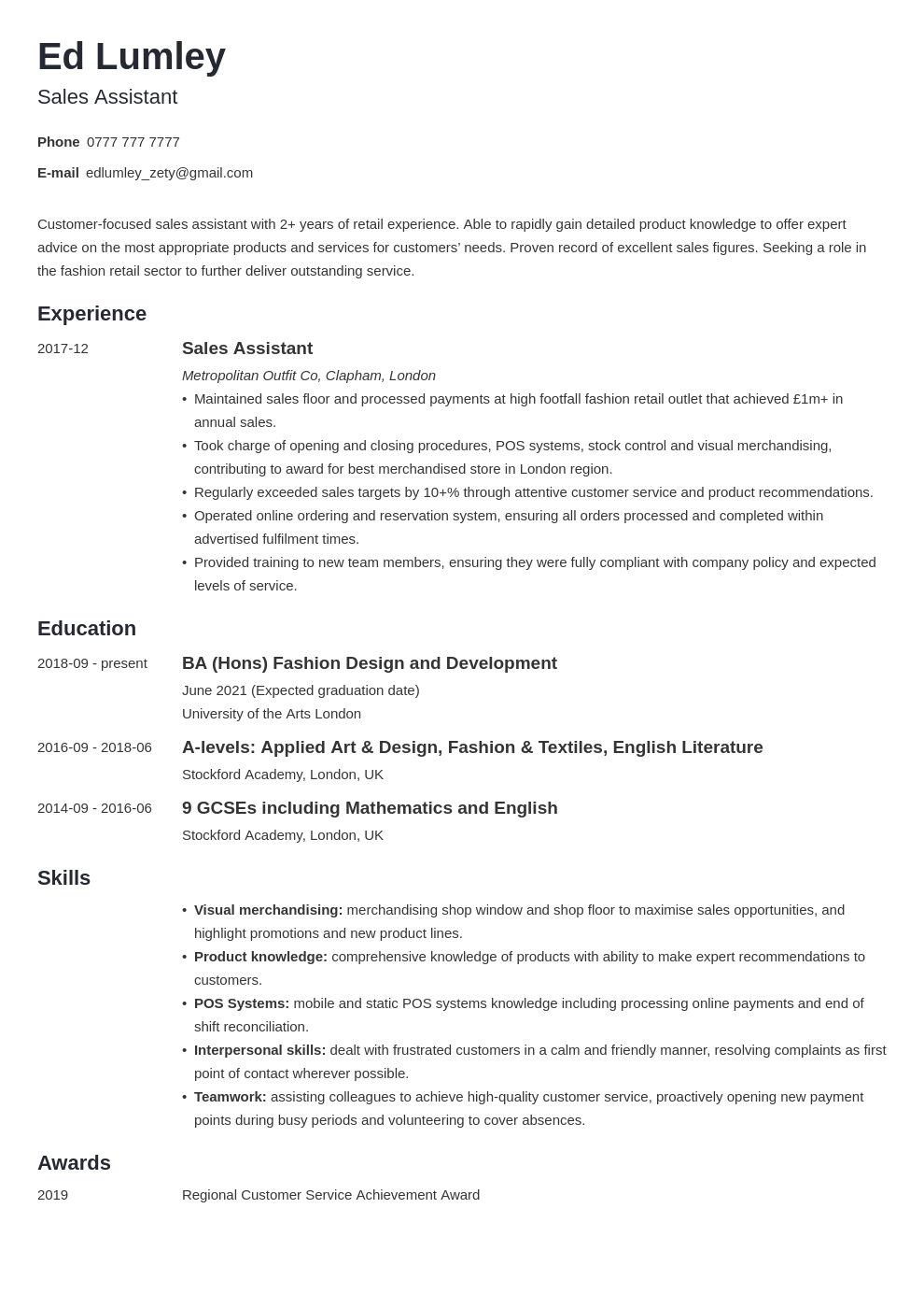 Detail Retail Resume Template Nomer 27