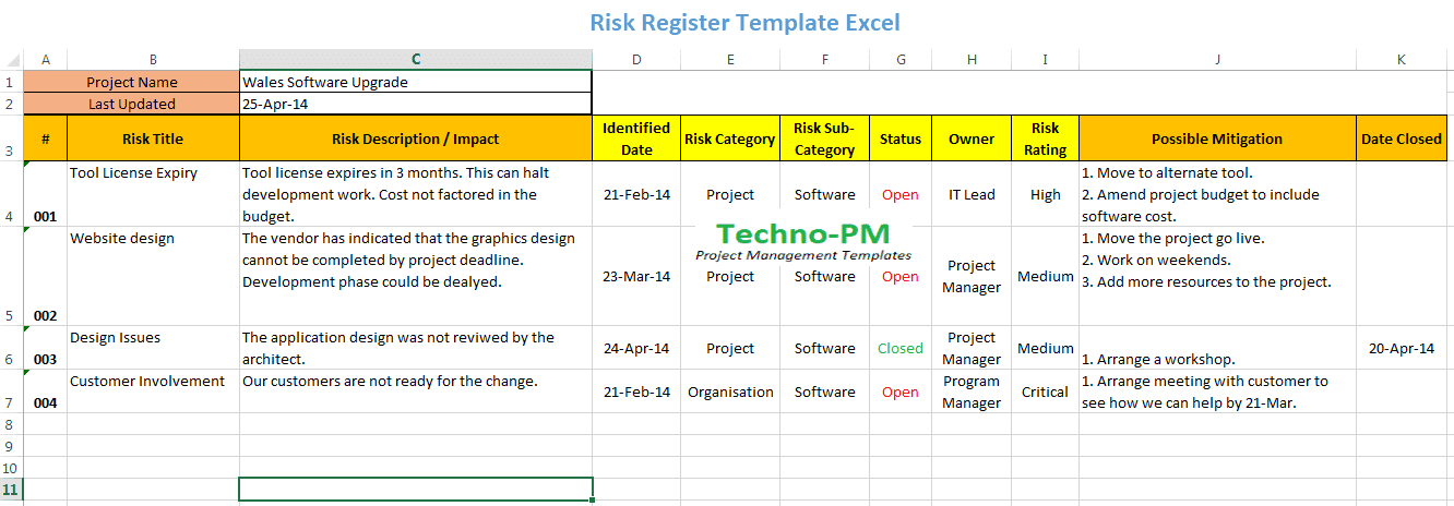 Detail Risk Log Template Nomer 18