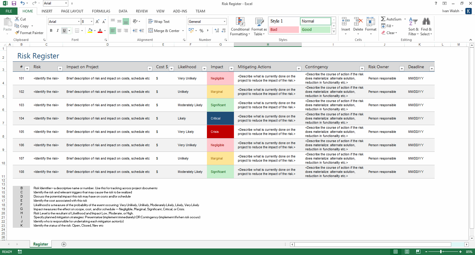 Detail Risk Management Template Excel Free Nomer 12