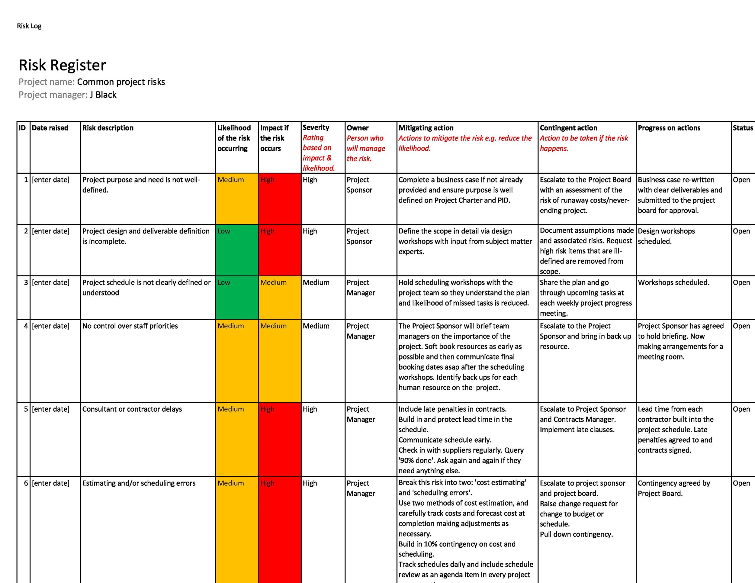 Detail Risk Management Template Excel Free Nomer 20