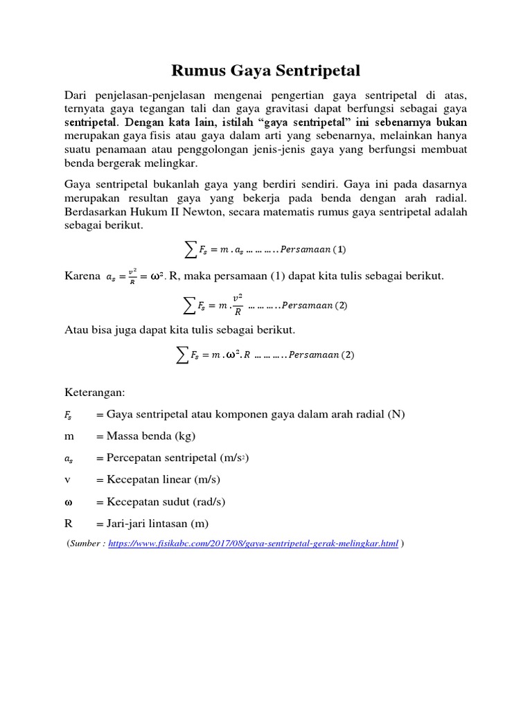 Detail Rumus Gaya Sentripetal Nomer 40