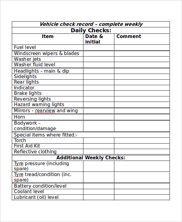 Detail Sample Checklist Template Nomer 25