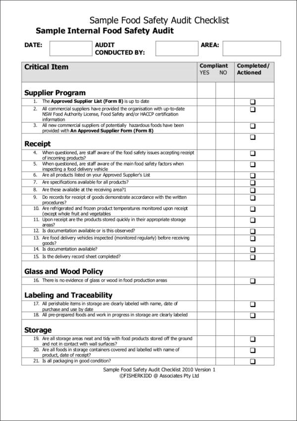 Detail Sample Checklist Template Nomer 5