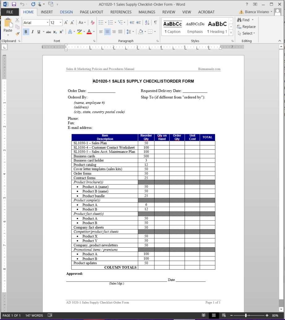 Detail Sample Checklist Template Nomer 45
