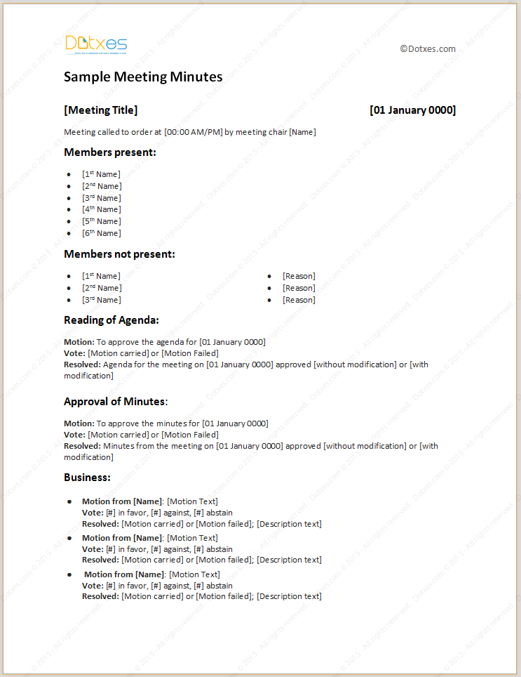 Detail Sample Meeting Minutes Template Nomer 14
