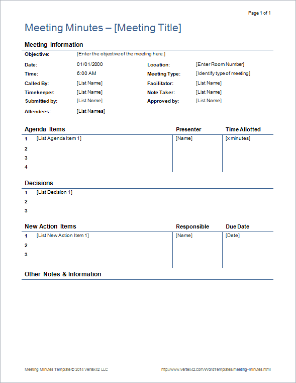Detail Sample Meeting Minutes Template Nomer 4