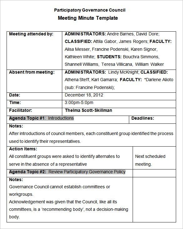 Detail Sample Meeting Minutes Template Nomer 33