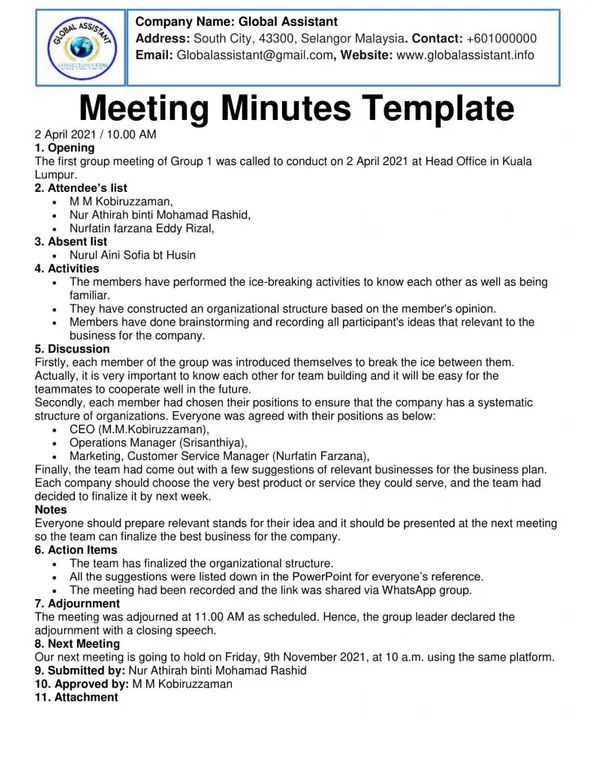 Detail Sample Meeting Minutes Template Nomer 40