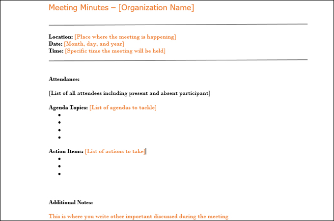 Detail Sample Meeting Minutes Template Nomer 45