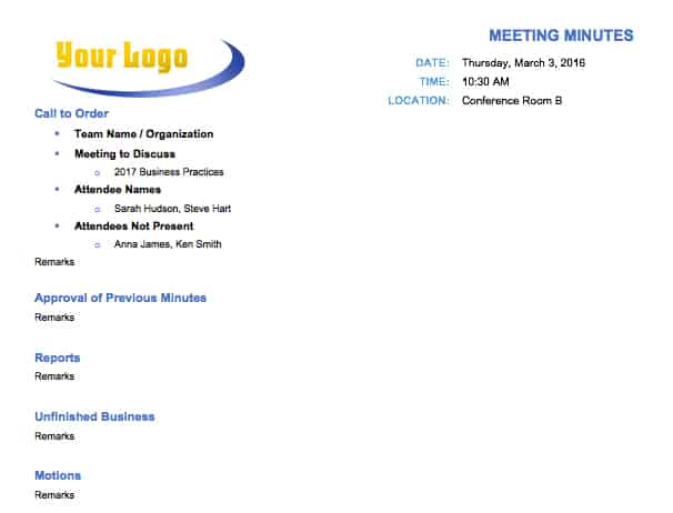 Detail Sample Meeting Minutes Template Nomer 10