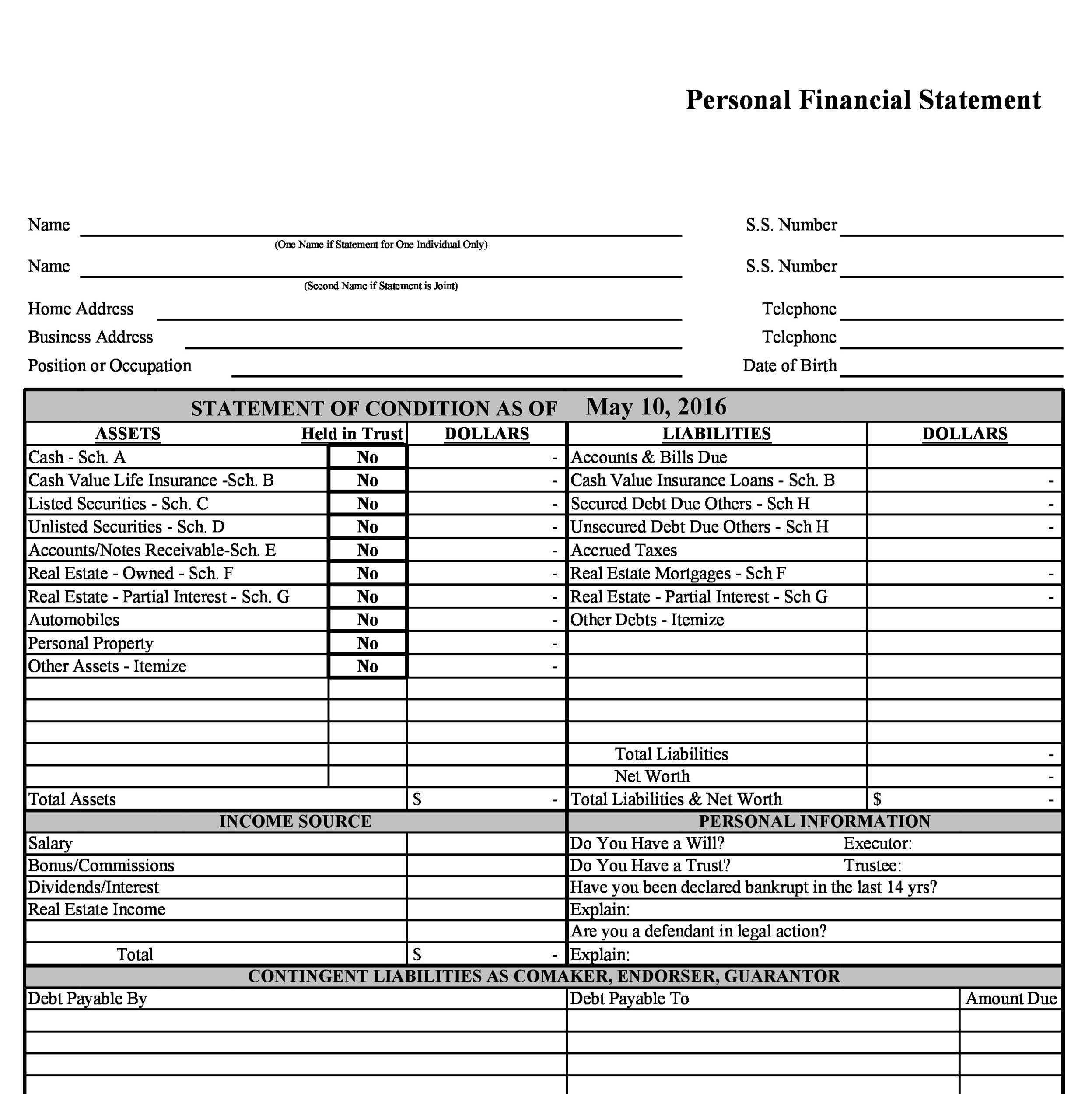 Sample Personal Financial Statement Template - KibrisPDR