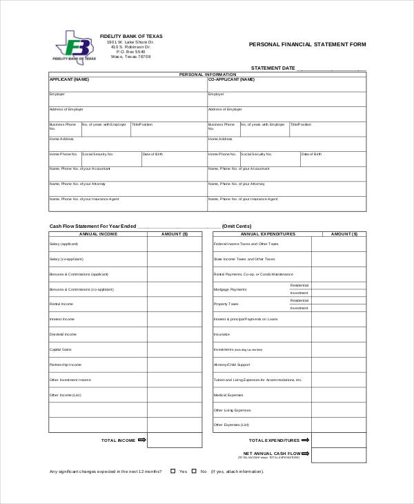 Detail Sample Personal Financial Statement Template Nomer 18