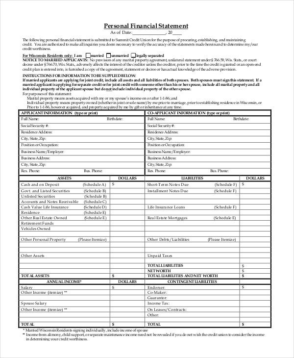 Detail Sample Personal Financial Statement Template Nomer 26