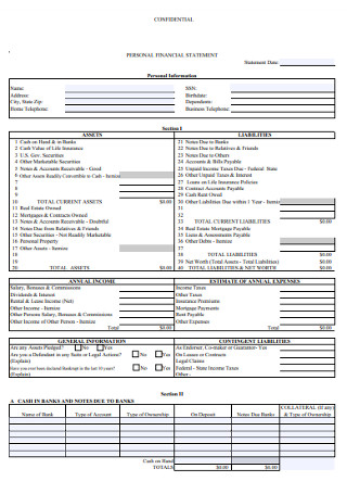 Detail Sample Personal Financial Statement Template Nomer 5