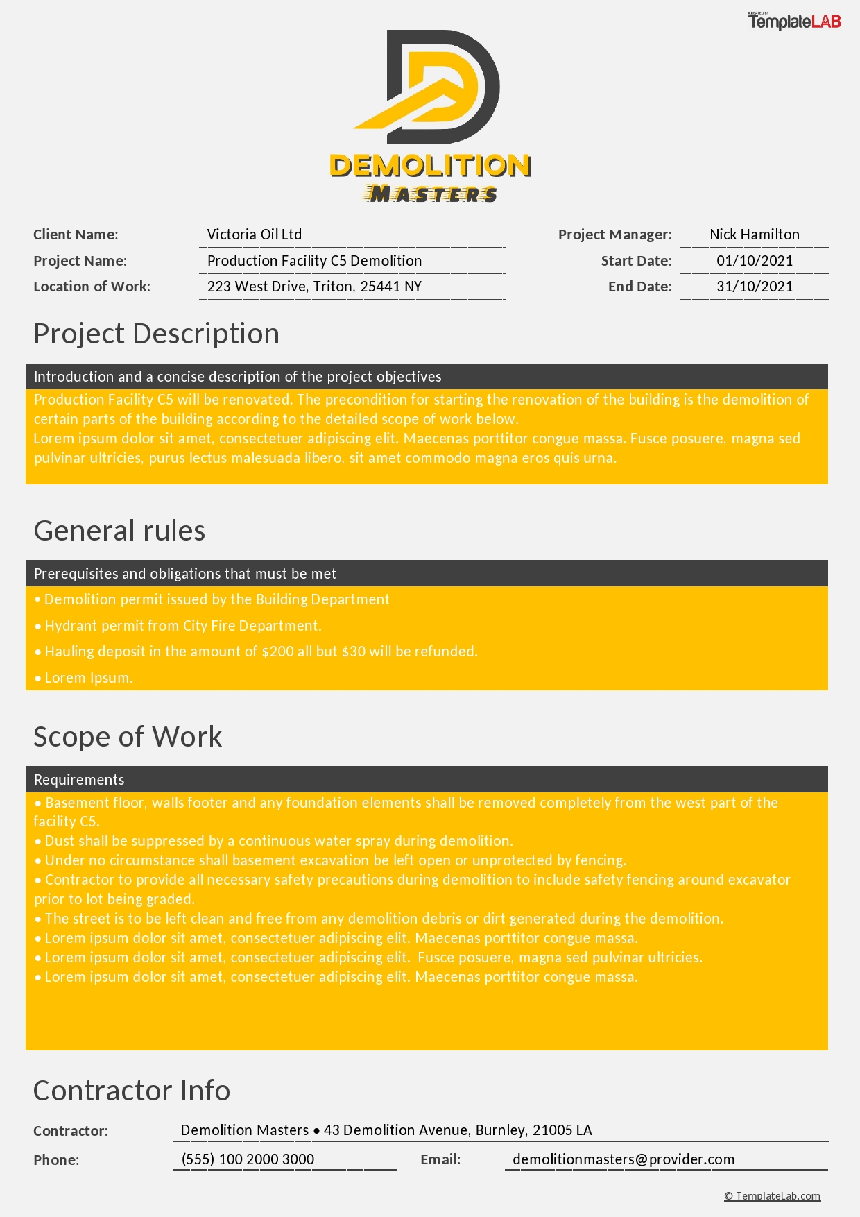 Detail Scope Of Work Template Nomer 37