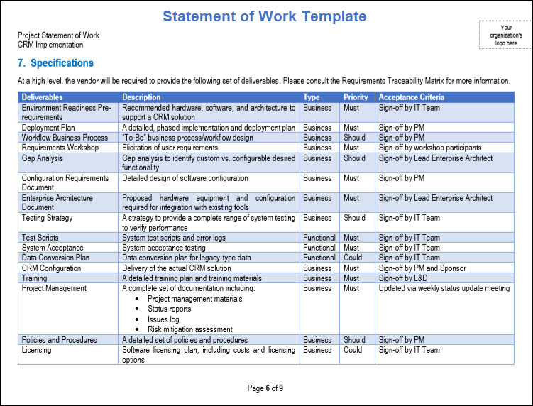 Detail Scope Of Work Template Word Nomer 30