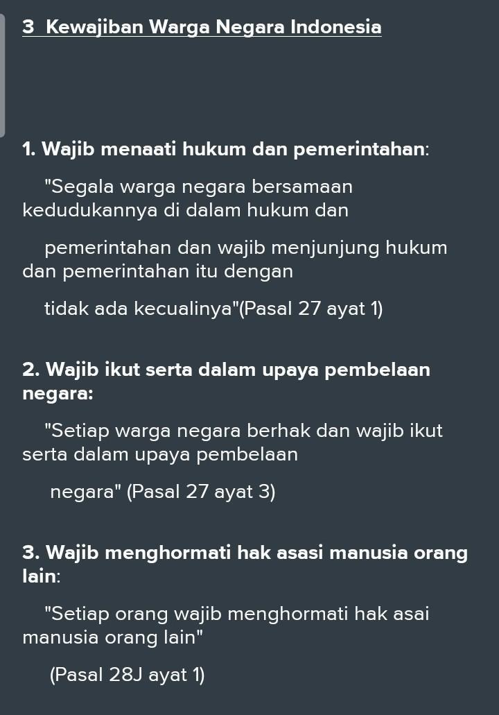 Detail Sebutkan Tiga Contoh Kewajiban Sebagai Warga Negara Indonesia Nomer 2