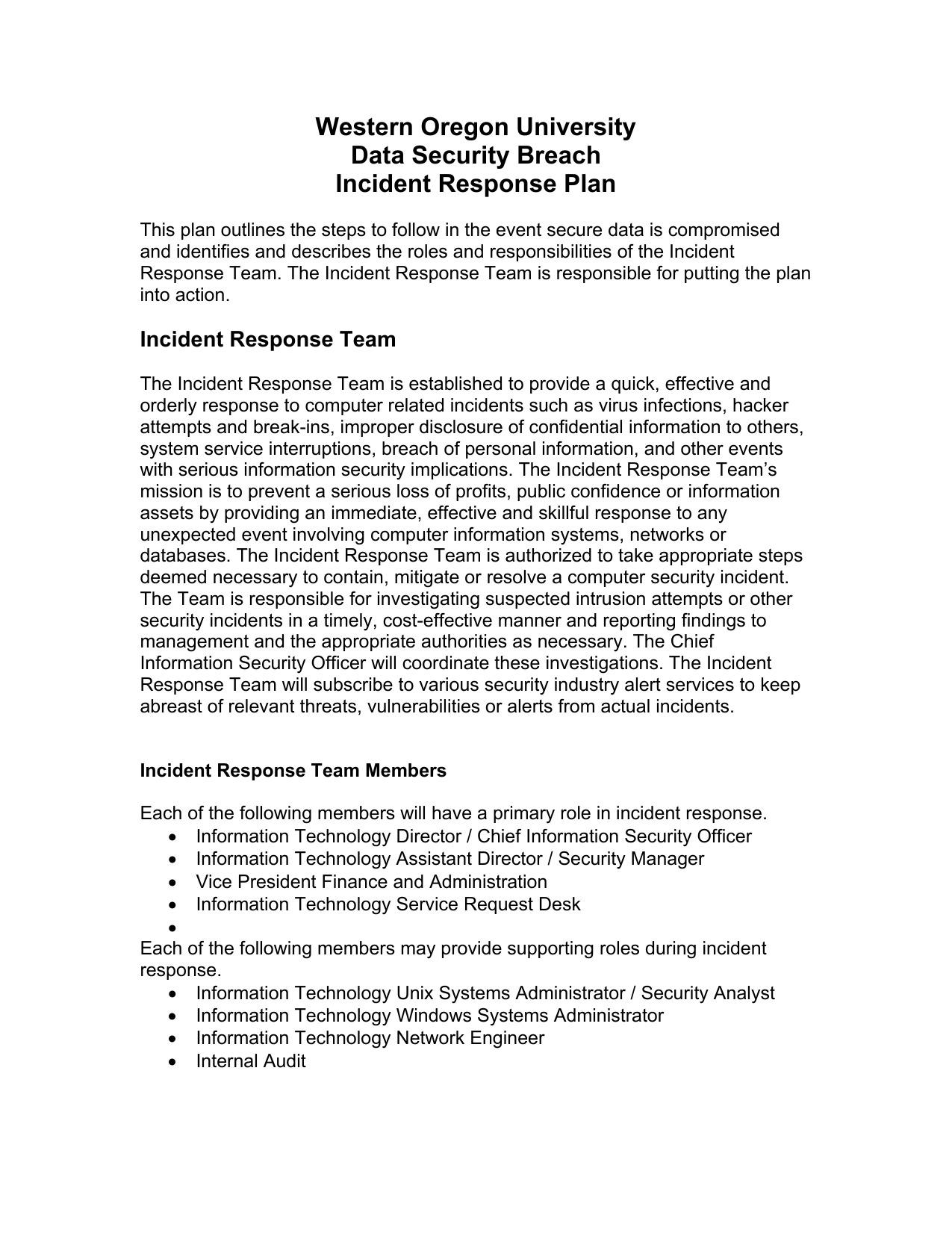 Detail Security Incident Response Plan Template Nomer 27