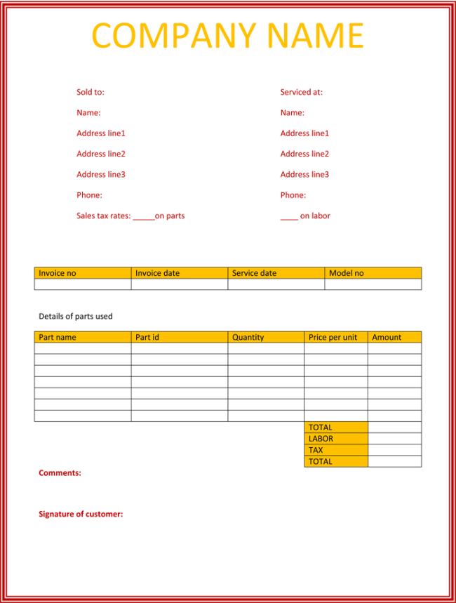 Detail Service Invoice Template Word Download Free Nomer 24