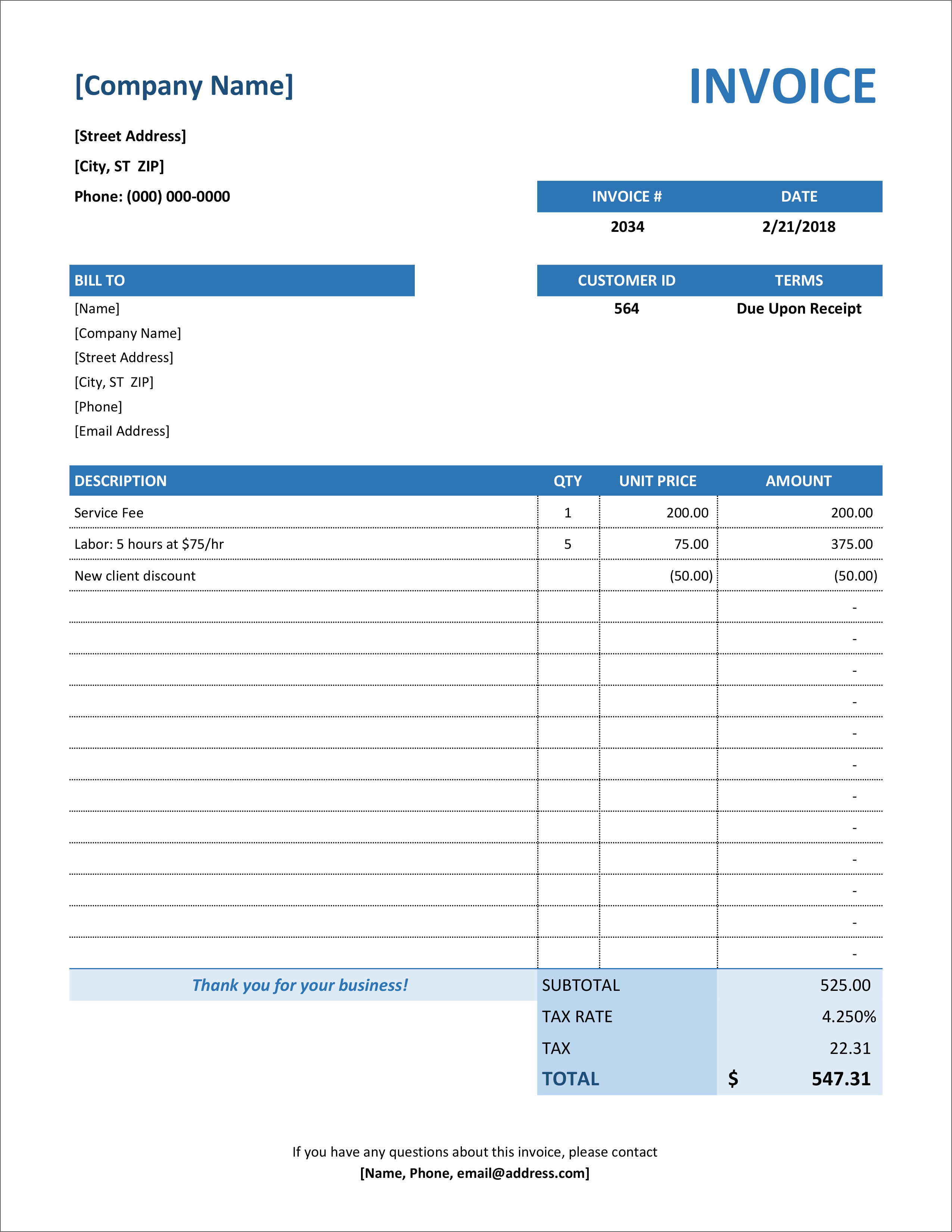 Detail Service Invoice Template Word Download Free Nomer 38