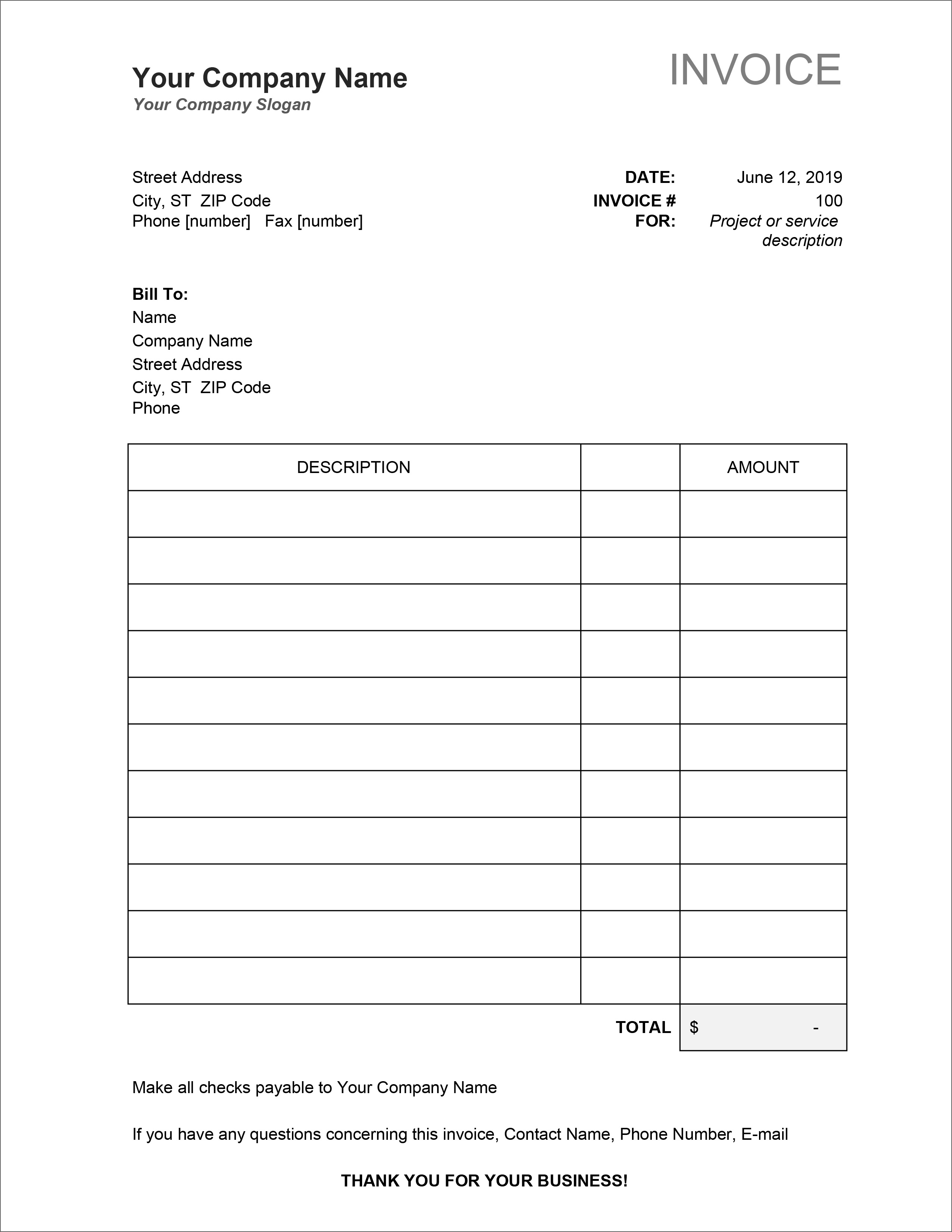 Detail Service Invoice Template Word Download Free Nomer 54