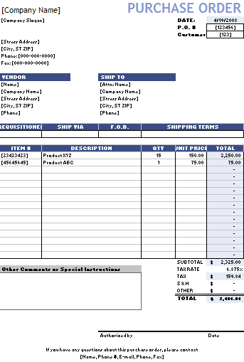 Detail Service Purchase Order Template Nomer 3