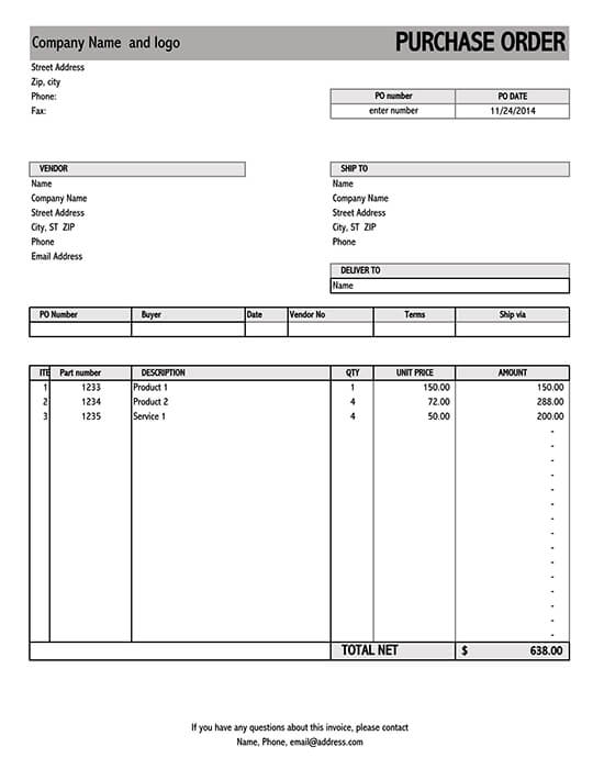 Detail Service Purchase Order Template Nomer 4