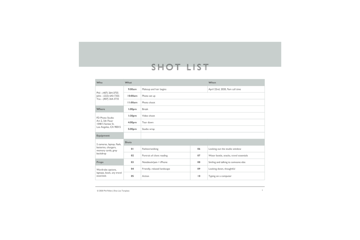 Detail Shot List Template Nomer 33