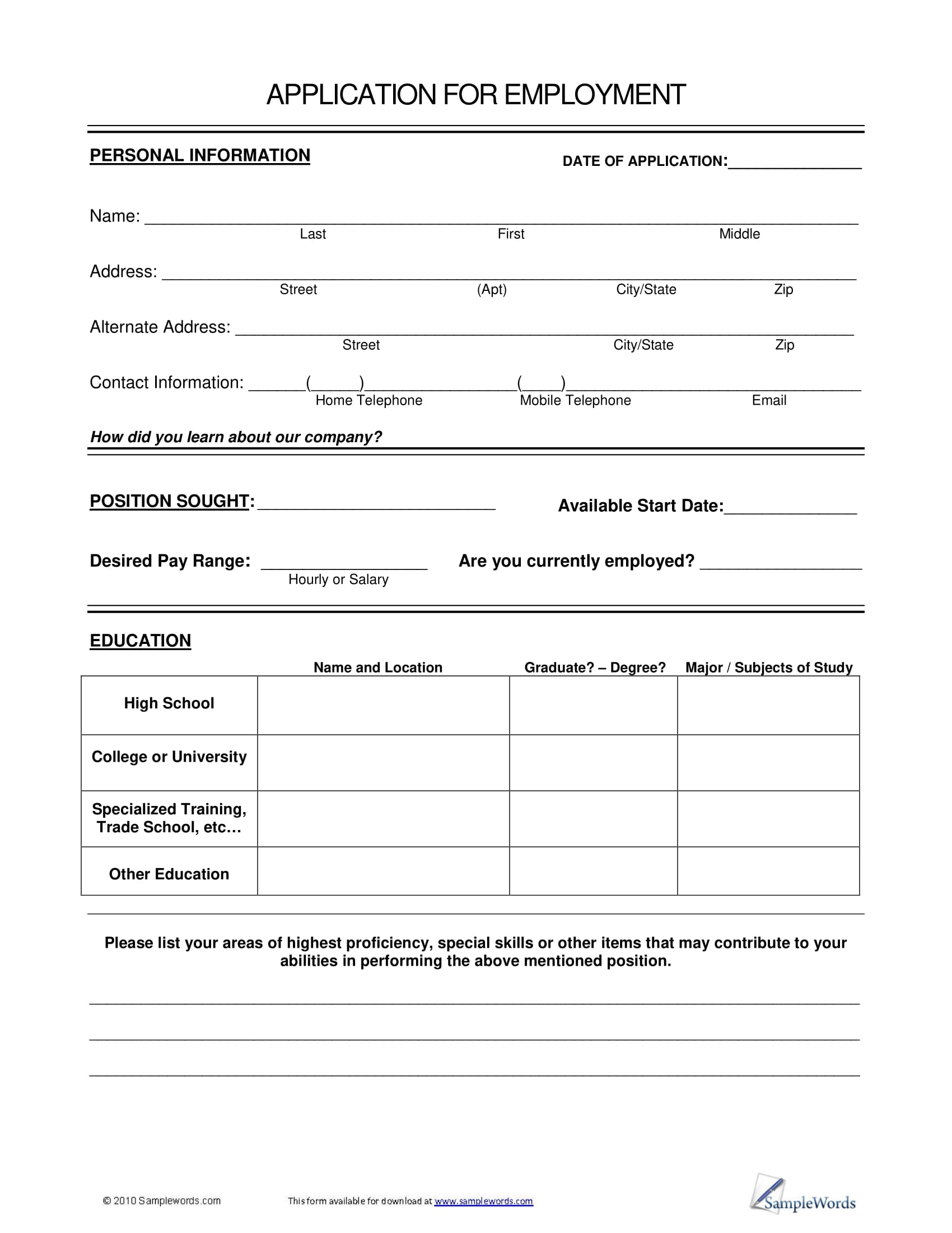Detail Simple Application Form Template Nomer 3