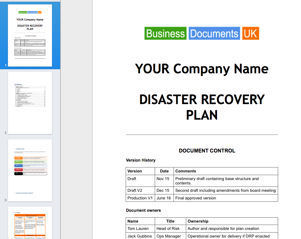 Detail Simple Disaster Recovery Plan Template Nomer 18