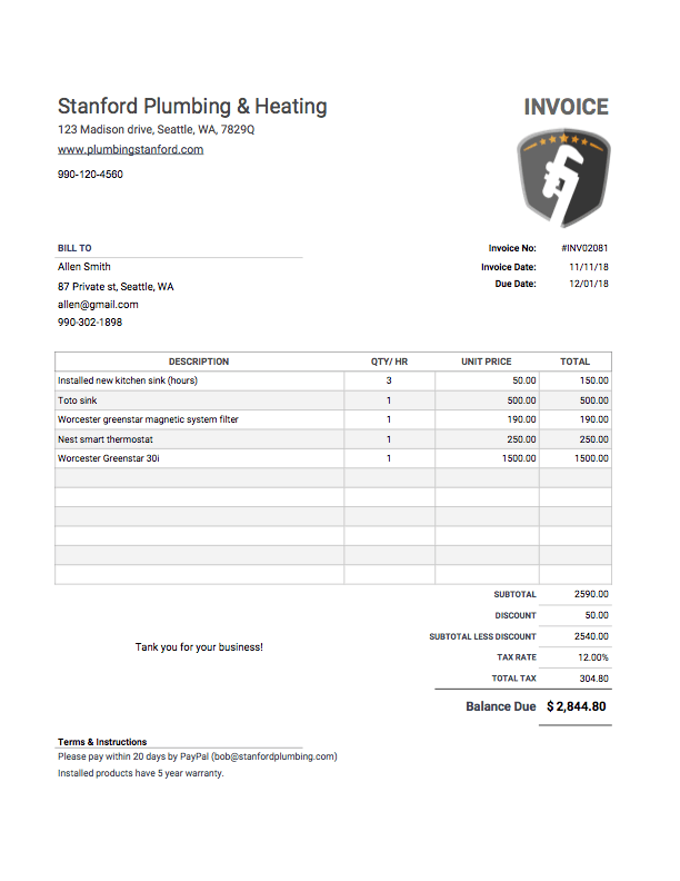 Detail Simple Invoice Template Nomer 12