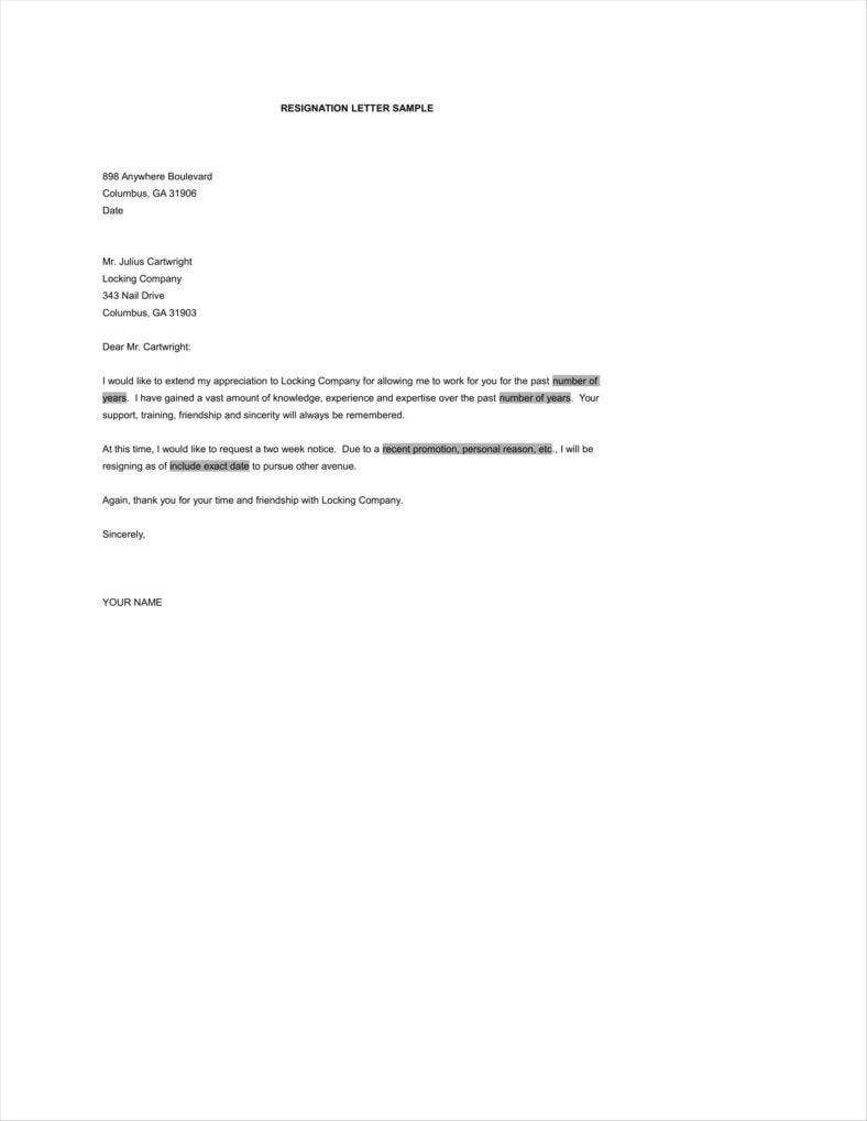 Detail Simple Resignation Letter Template Nomer 13