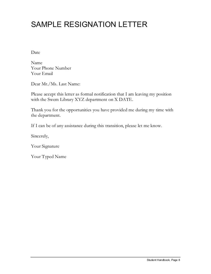 Detail Simple Resignation Letter Template Nomer 3