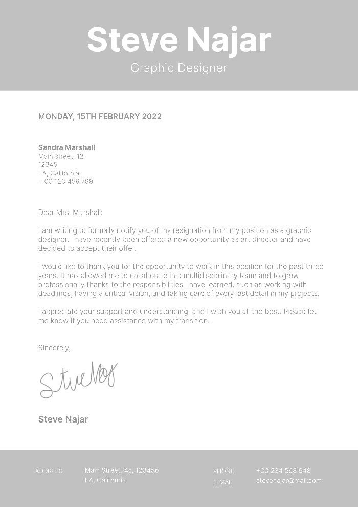 Detail Simple Resignation Letter Template Nomer 35