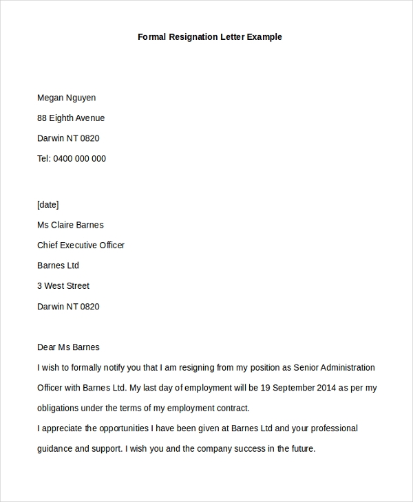 Detail Simple Resignation Letter Template Nomer 43