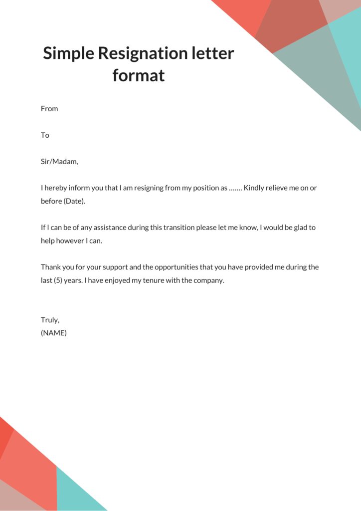 Detail Simple Resignation Letter Template Nomer 6