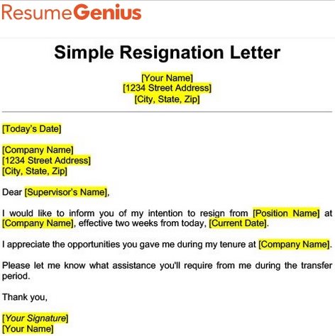 Detail Simple Resignation Letter Template Nomer 49