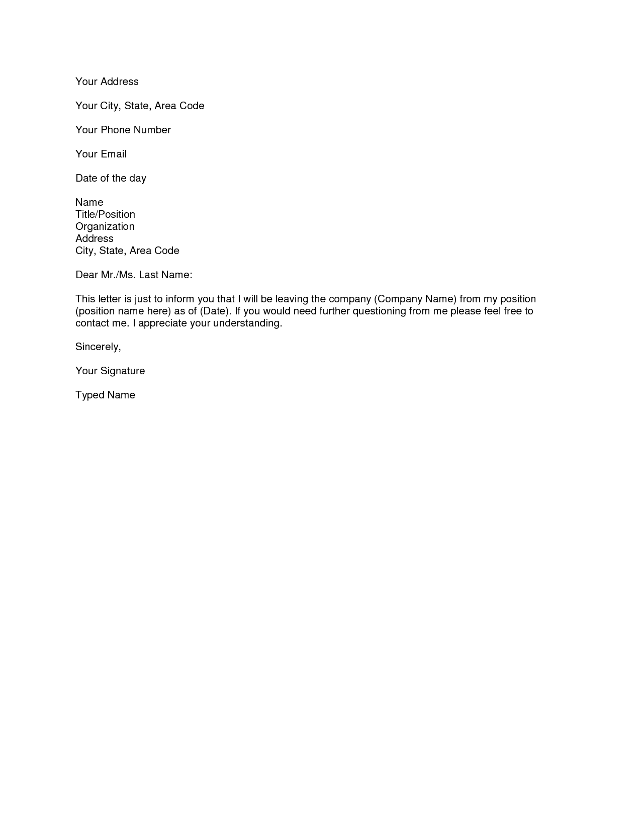 Detail Simple Resignation Letter Template Nomer 58