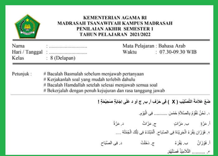 Detail Soal Bahasa Arab Mts Kelas 8 Gambar Nomer 7