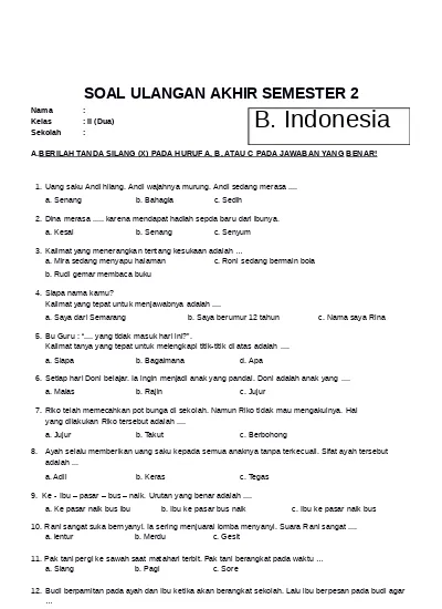 Detail Soal Bahasa Indonesia Membuat Kalimat Berdasarkan Gambar Nomer 44