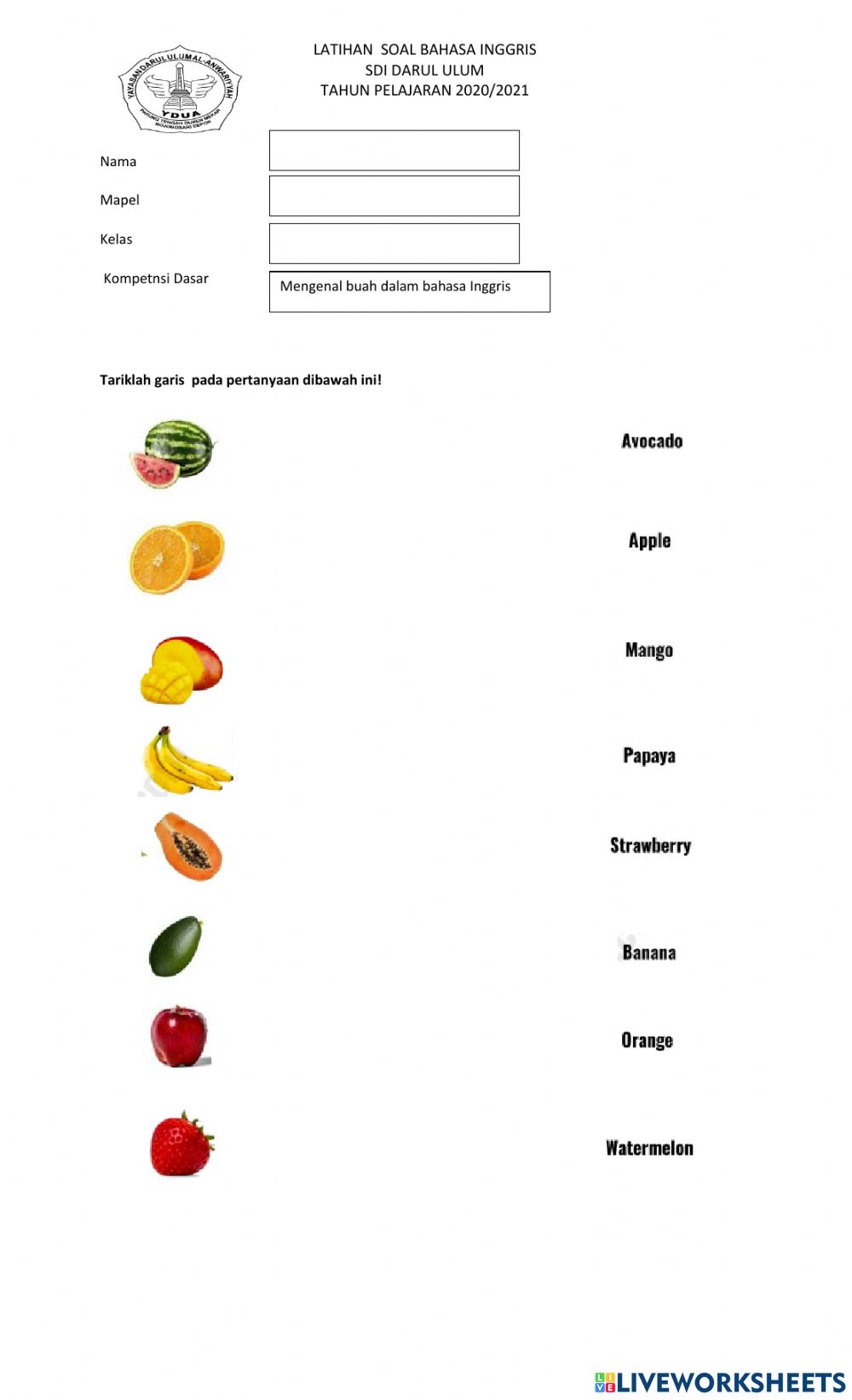 Soal Bahasa Inggris Gambar Kelas 1 Sd - KibrisPDR