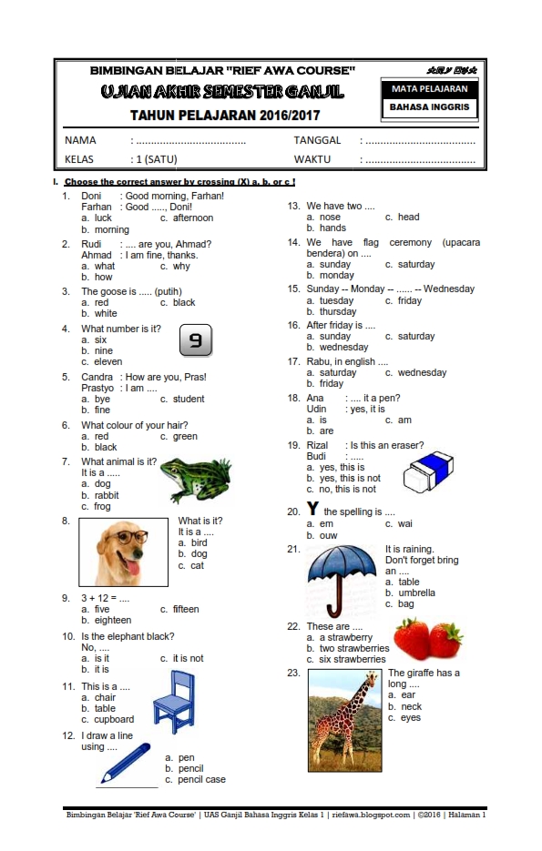 Detail Soal Bahasa Inggris Gambar Kelas 1 Sd Nomer 35