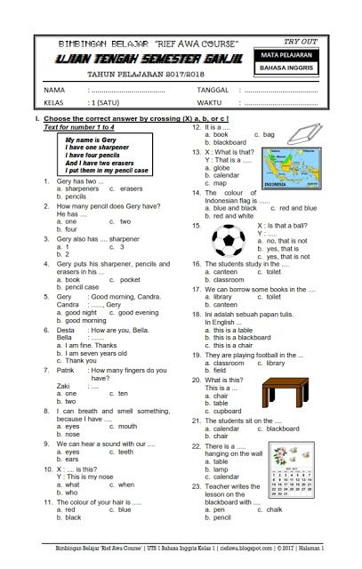 Detail Soal Bahasa Inggris Gambar Kelas 1 Sd Nomer 9