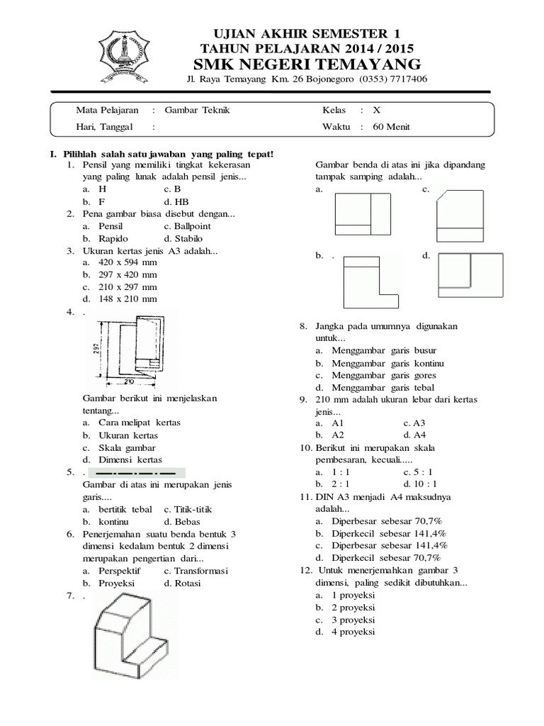 Soal Gambar Teknik Kelas 10 Beserta Jawabannya - KibrisPDR